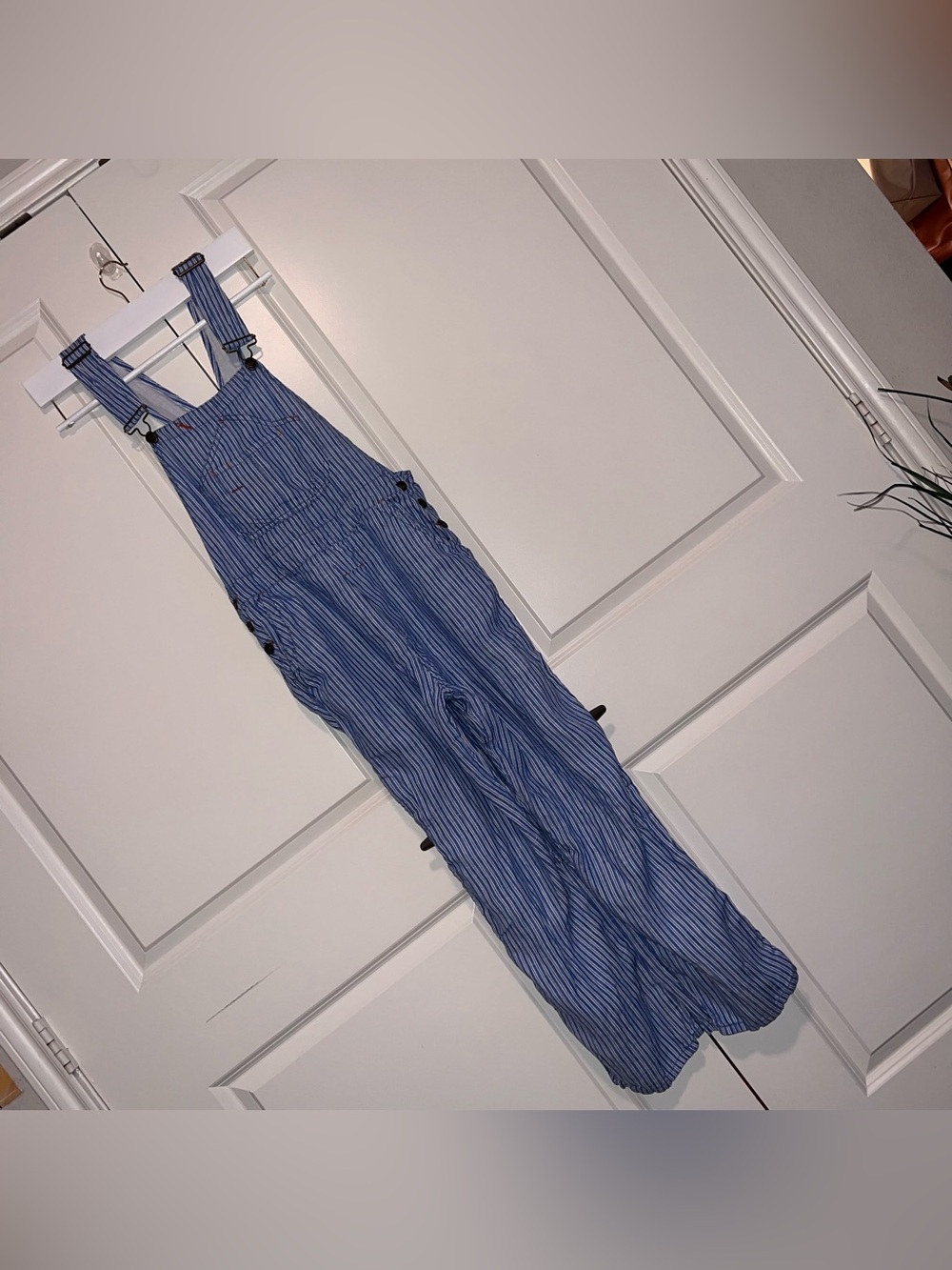 Faherty Topsail RailRoad Stripe Linen Overalls, Size Small